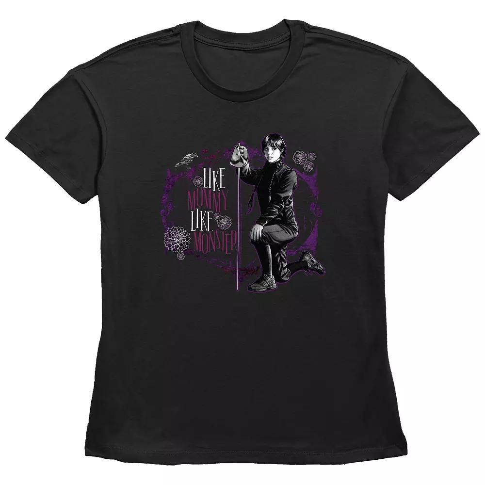 Women's Wednesday Like Mommy Like Monster Graphic Tee, Size: Small, Black Product Image