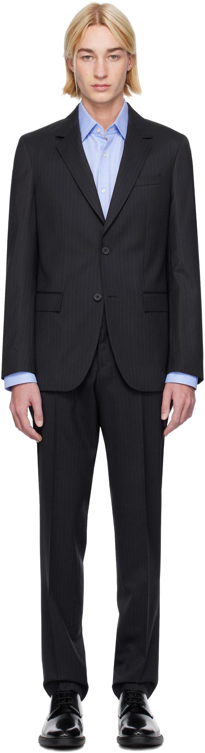 HUGO BOSS Huge Genius Dark Blue Solid Two Button Notch Lapel Wool Suit In 404-dark Blue Product Image
