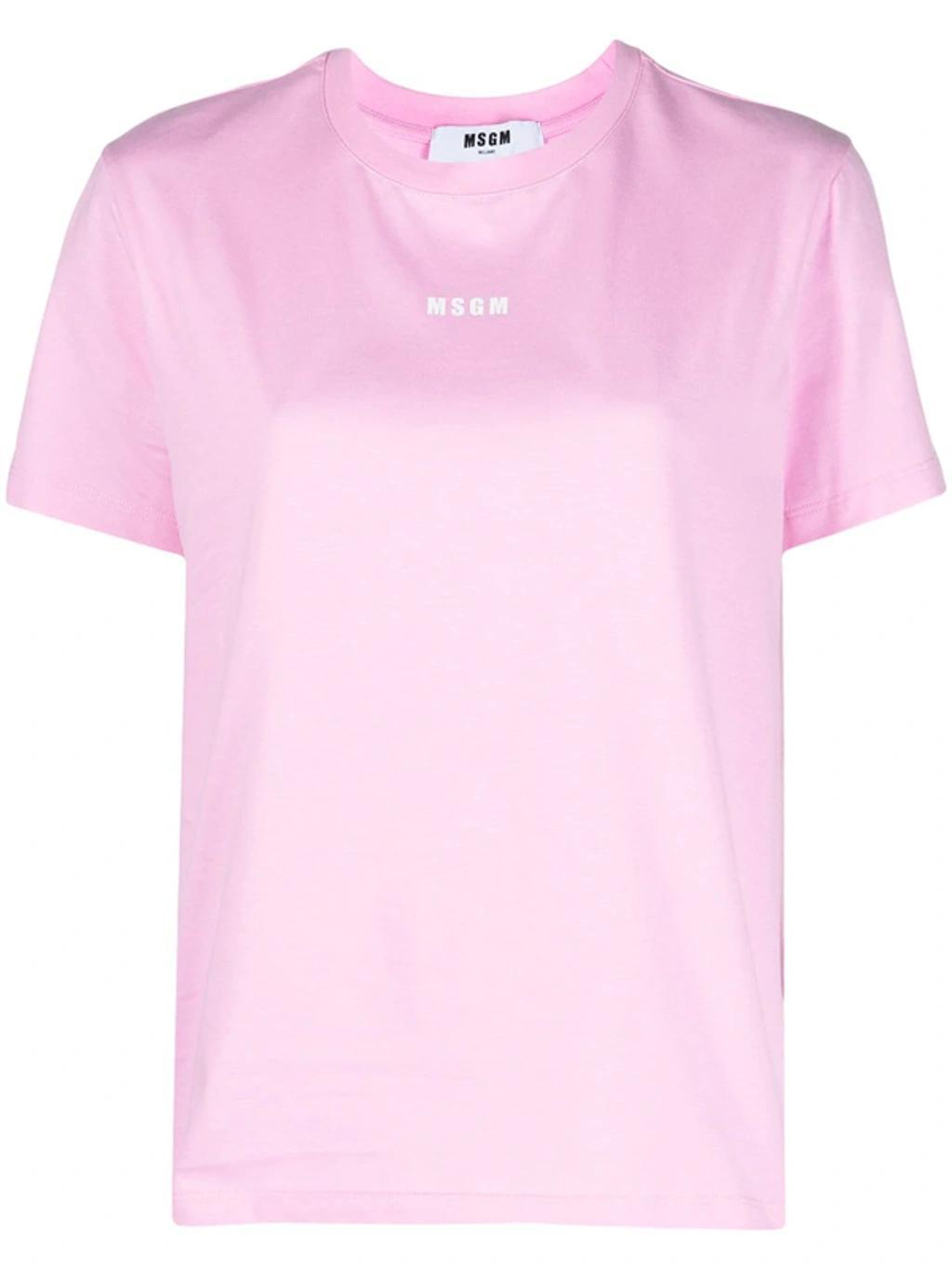 MSGM Micro-logo Crew Neck T-shirt In Pink Product Image