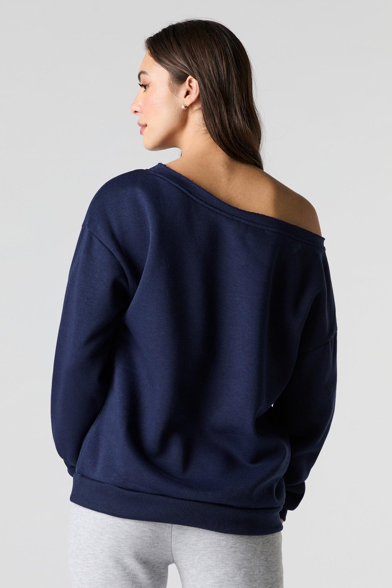 City Embroidered Off Shoulder Fleece Sweatshirt Female Product Image