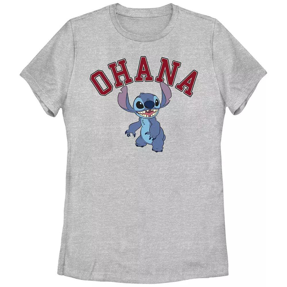 Disney's Lilo & Stitch Women's Ohana Varsity Stitch Tee, Girl's, Size: Medium, Athletic Grey Product Image