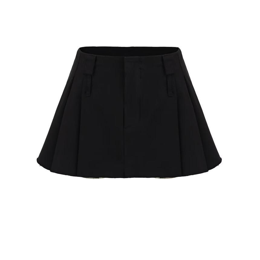 Low Rise Plaid Mini Pleated A-Line Skirt Product Image