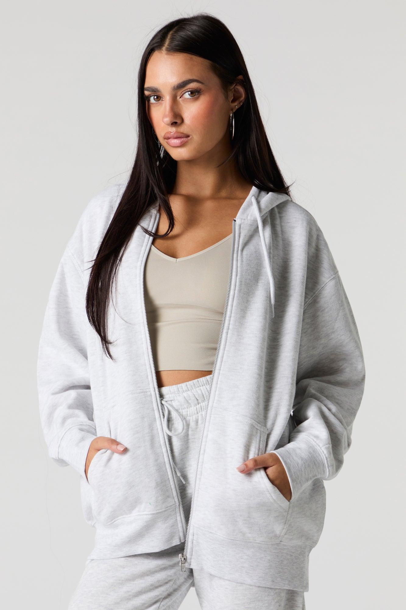 Oversized Zip-Up Fleece Hoodie Female Product Image