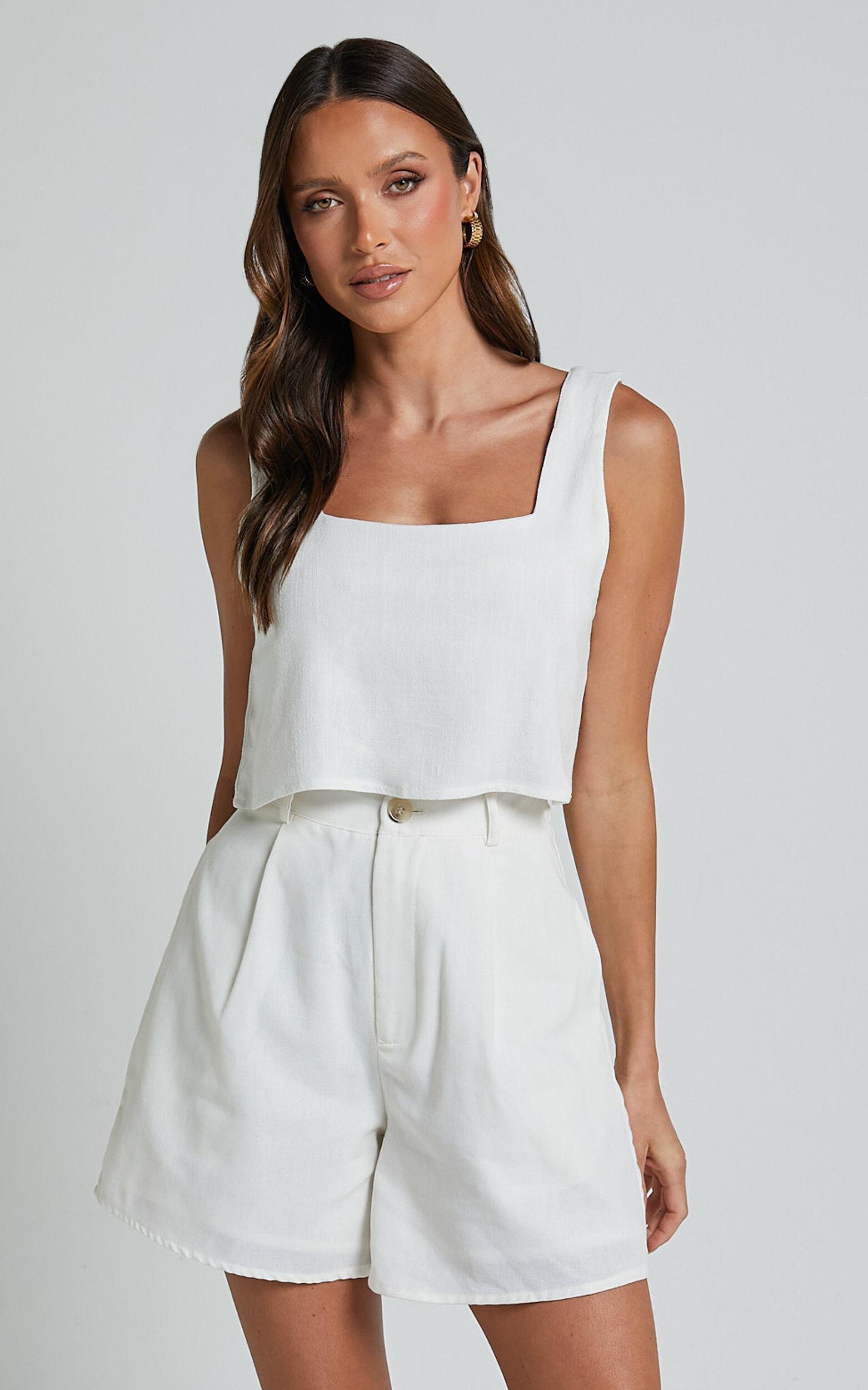 Jhovie Top - Linen Crop Top in White Product Image