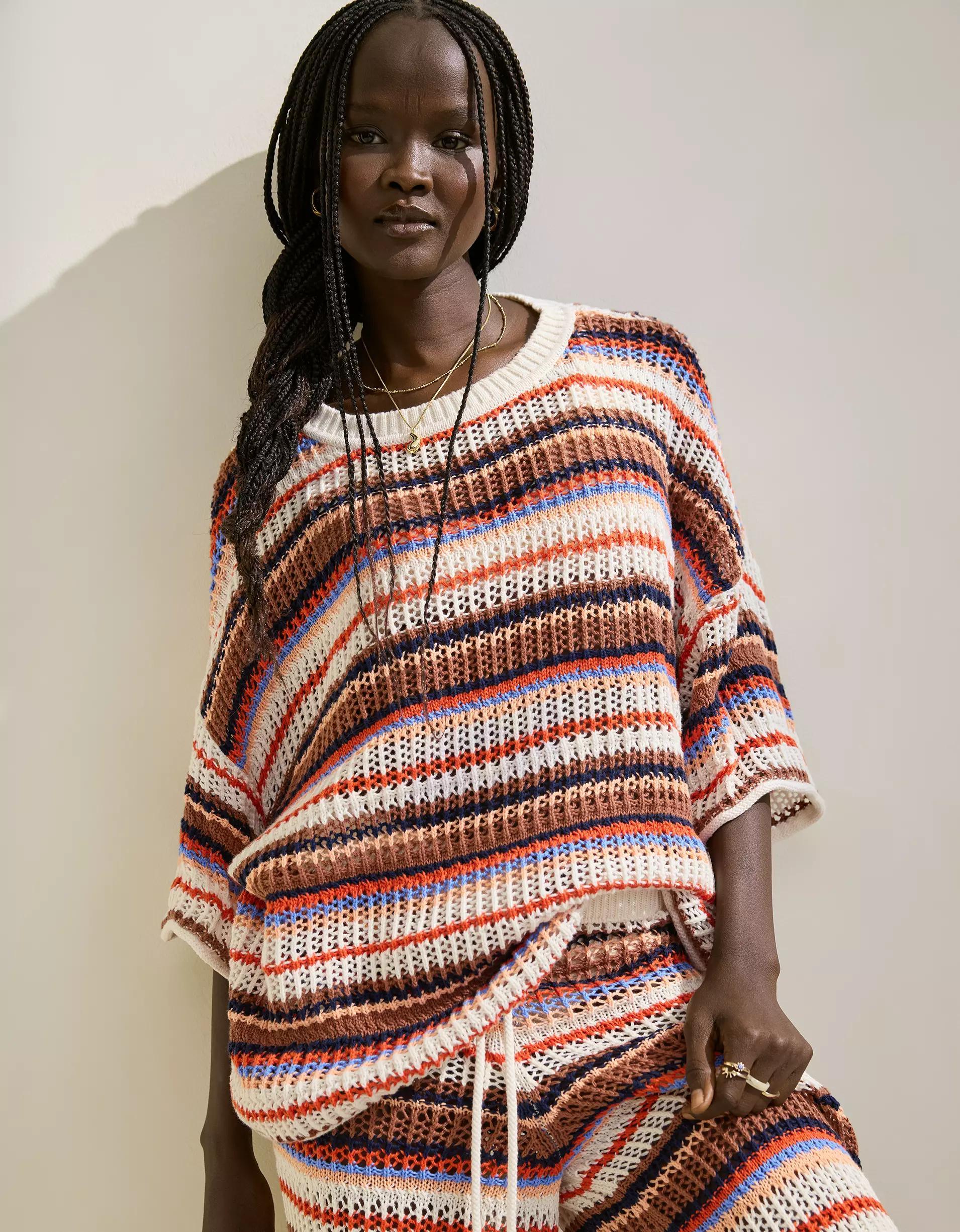 Aerie Crochet Oversized Short Sleeve Sweater Product Image