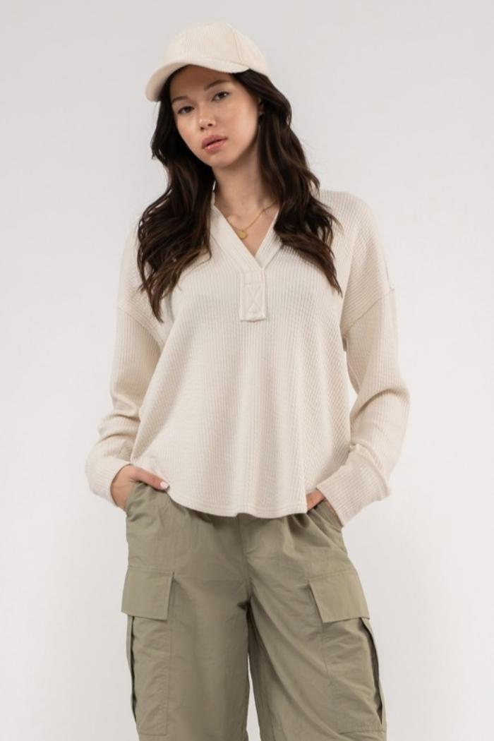 Split Neck L/S Sweater Product Image