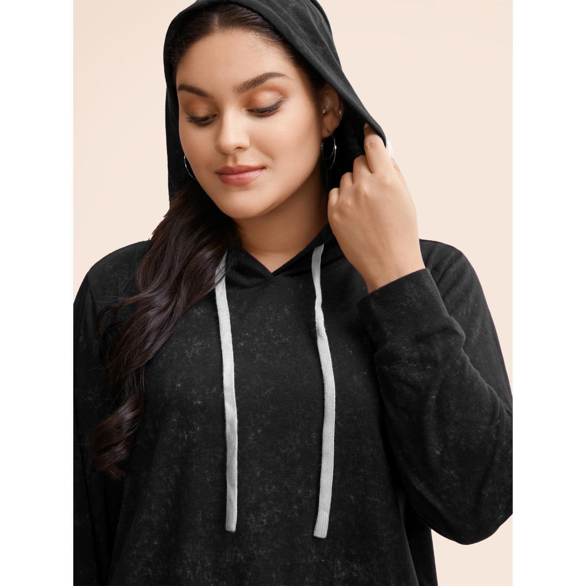 Plus Size Hooded Ties Pocket Elastic Cuffs Sweatshirt Women Black Casual Elastic cuffs Hooded Dailywear Sweatshirts BloomChic 26/4X Product Image