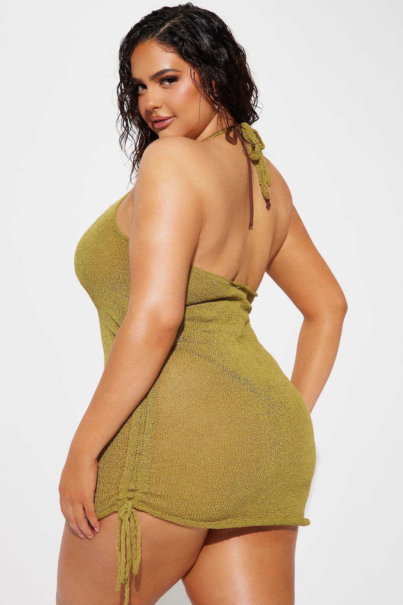 Watching Sunsets Crochet Cover Up Dress - Olive Product Image