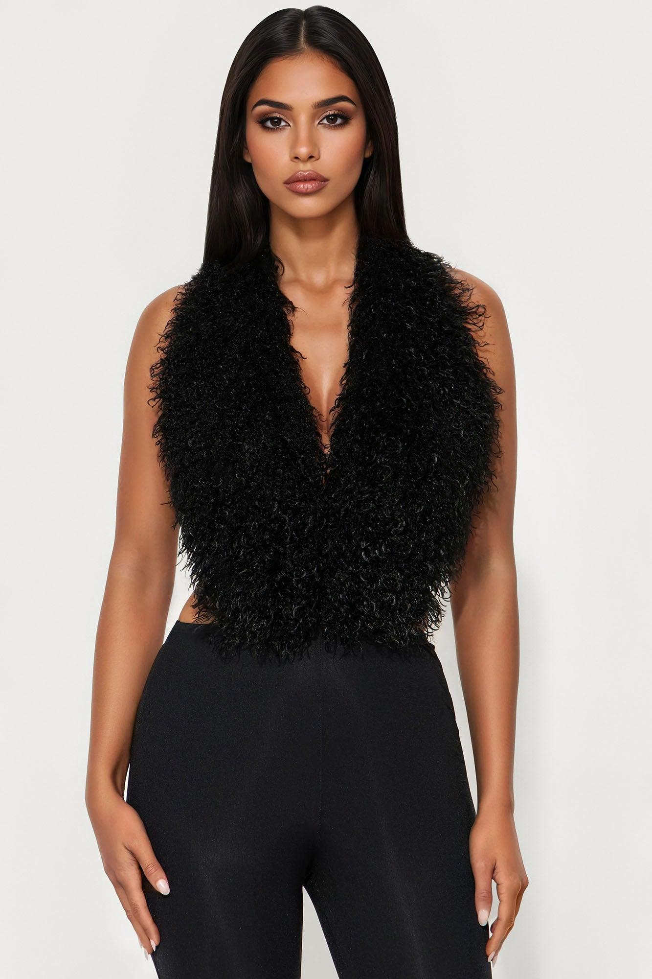 Fur Fantasy Backless Jumpsuit - Black Product Image