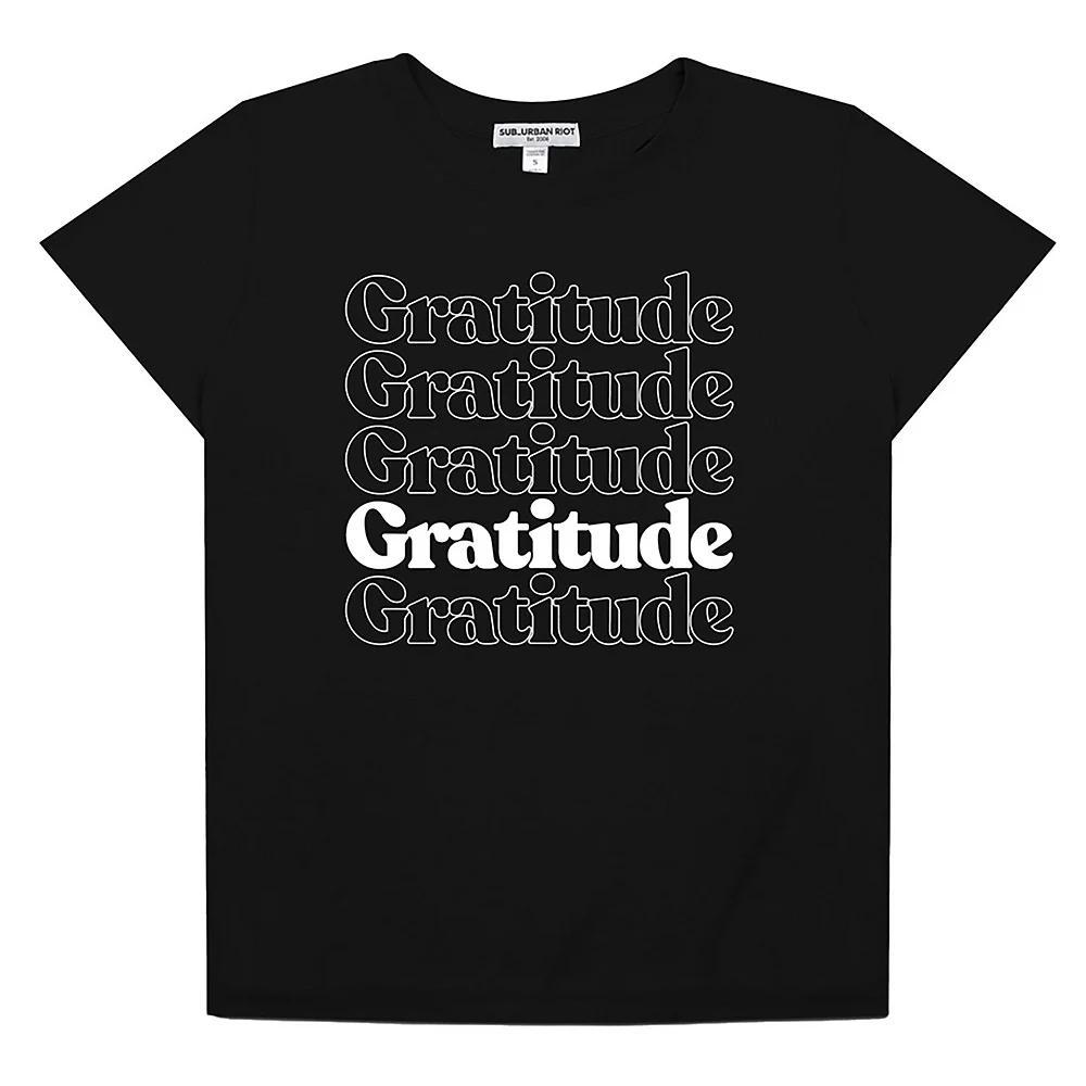 Women's Suburban Riot Gratitude Loose Fit Graphic Tee, Girl's, Size: Large, Black Product Image