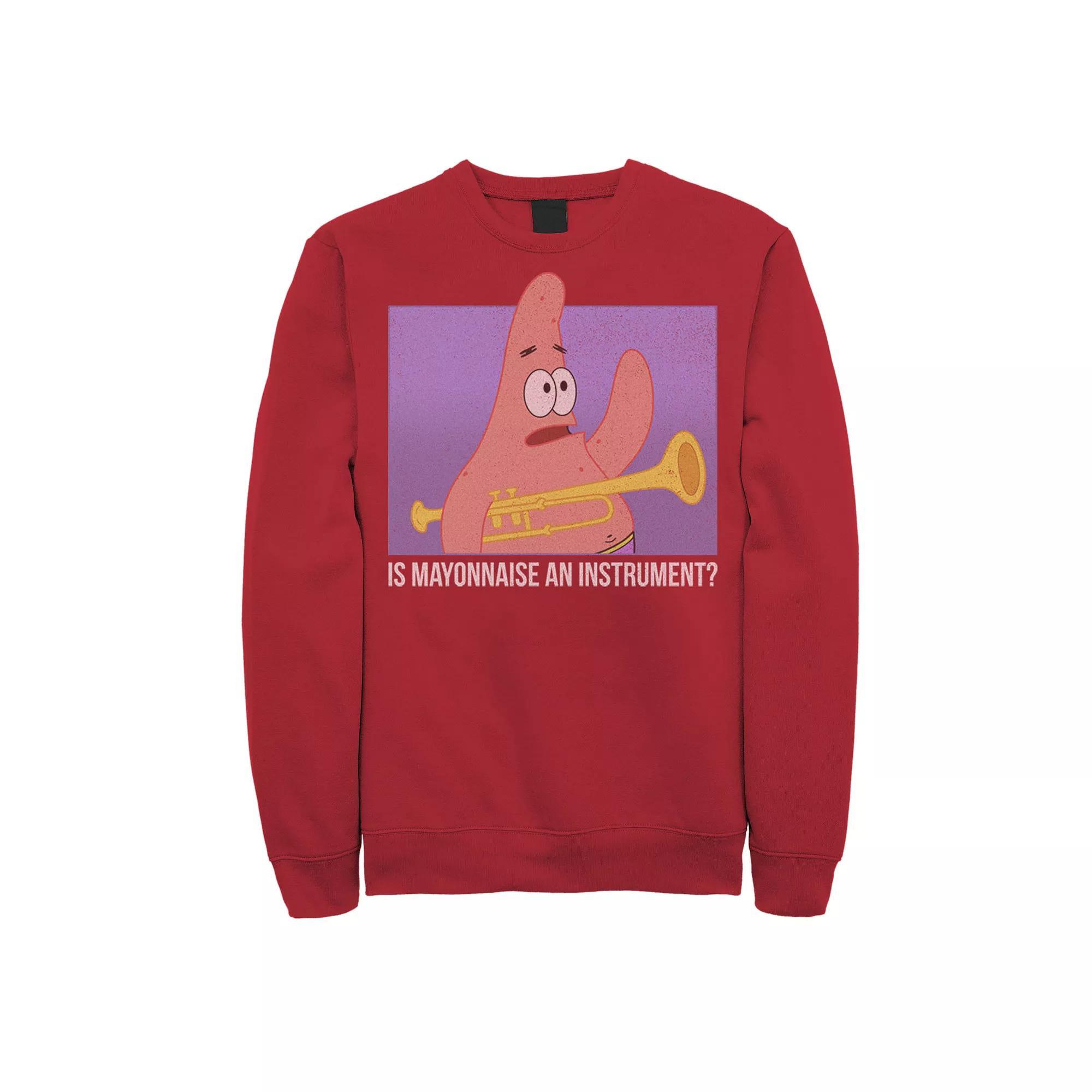 Men's Spongebob Patrick Is Mayonnaise An Instrument Sweatshirt, Size: Large, Red Product Image