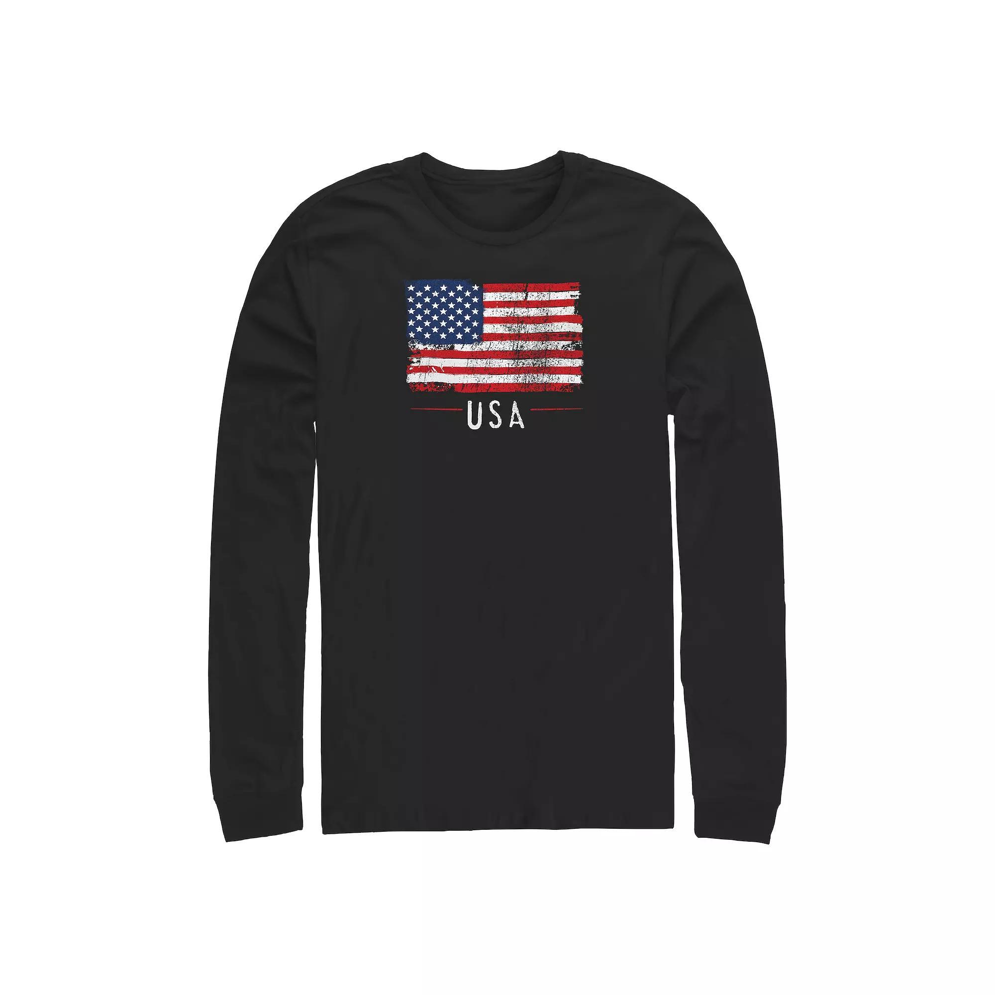 Big & Tall USA Flag Distressed Print Long Sleeve Graphic Tee, Men's, Size: 4XL, Black Product Image