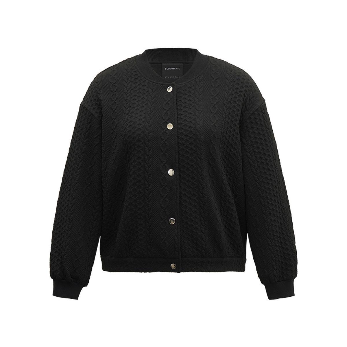 Plus Size Plain Texture Button Through Jacket Women Black Elastic cuffs Dailywear Jackets BloomChic 10/M Product Image
