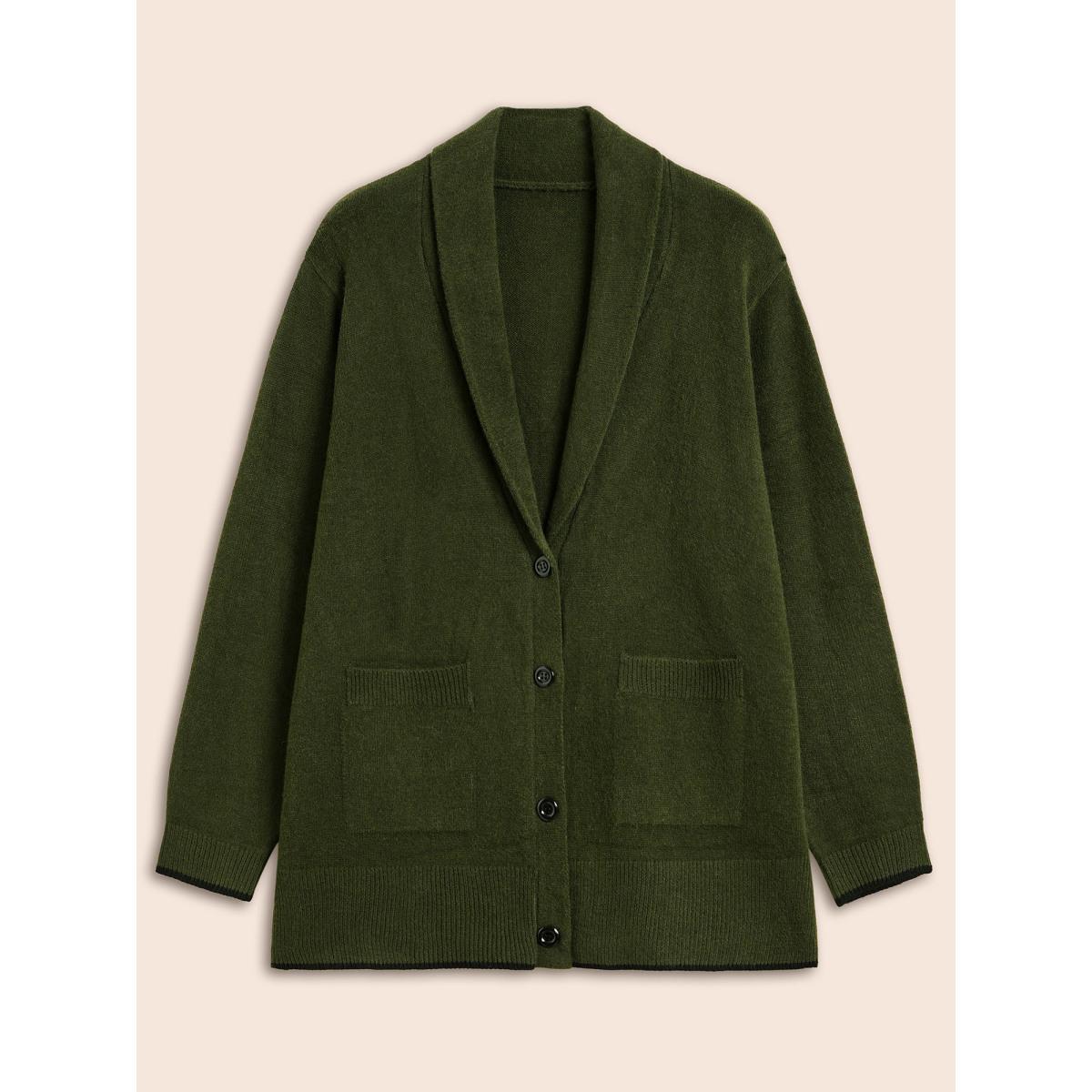Plus Size Supersoft Essentials Solid Shawl Collar Cardigan ArmyGreen Women Casual Loose Long Sleeve Everyday Cardigans BloomChic 22-24/3X Product Image
