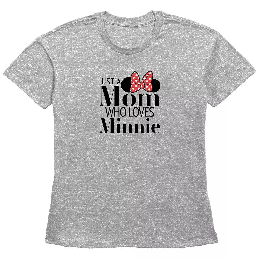 Disney Minnie Mouse Women's Just A Mom Who Loves Minnie Basic Fit Graphic Tee, Size: XS, Grey Gray Product Image