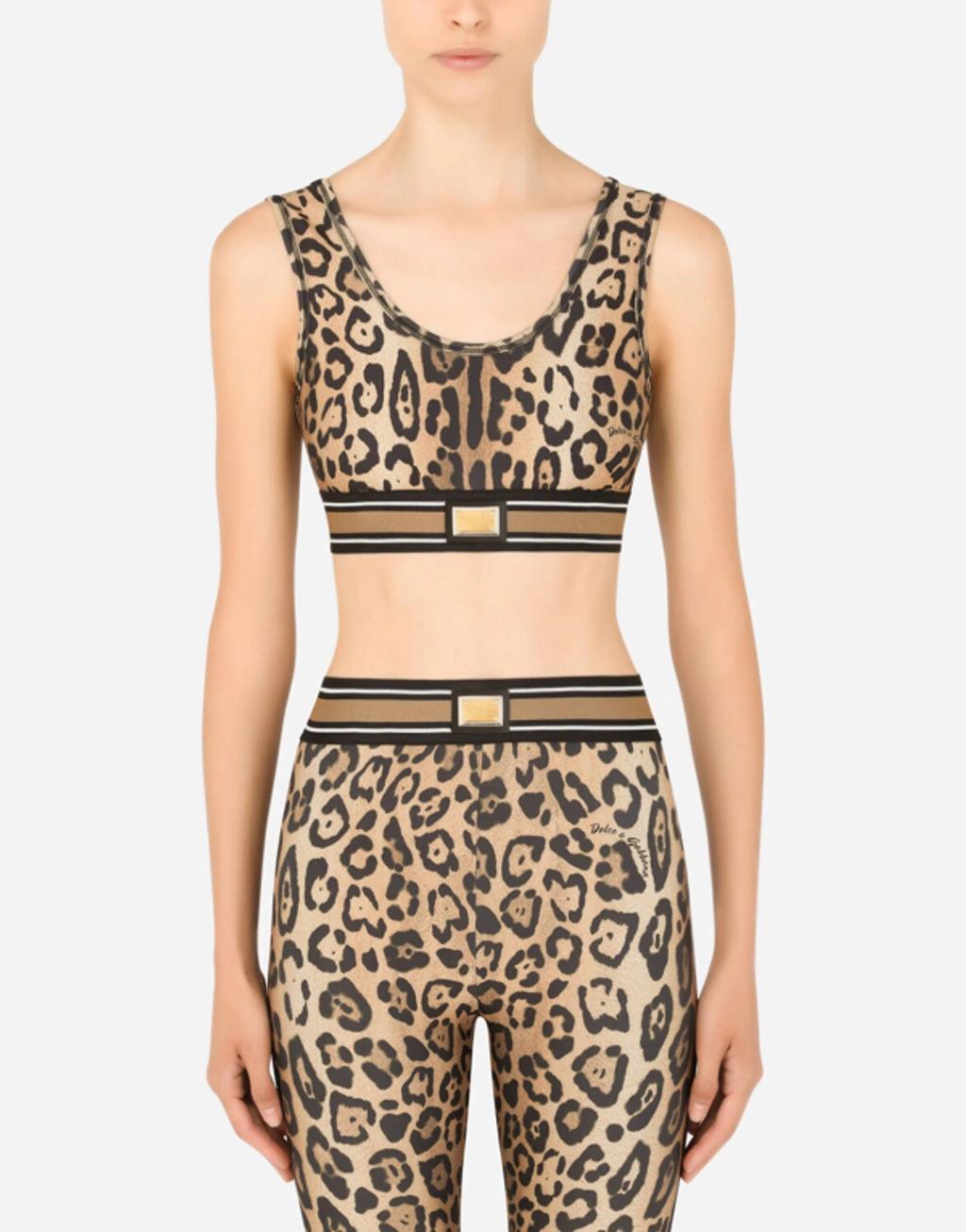 Leopard-print Spandex/jersey Crop Top In Multicolor Product Image