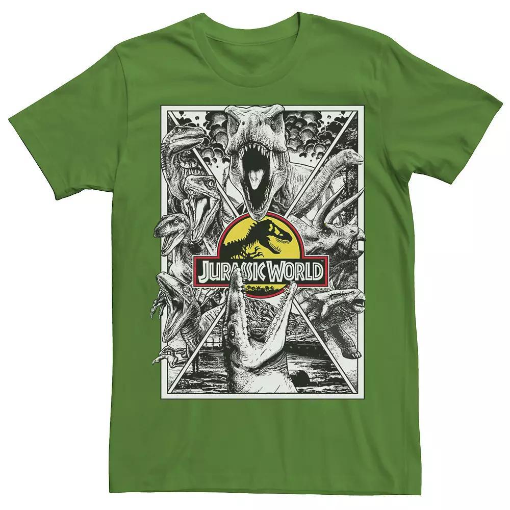 Mens Jurassic Park Collage Poster Tee Red Grey Product Image