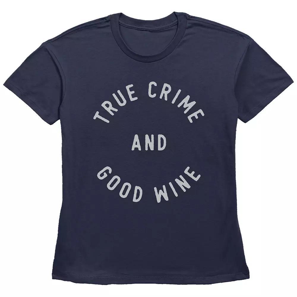 Women's Fifth Sun "True Crime and Good Wine" Circle Badge Graphic Tee, Girl's, Size: Small, Blue Product Image