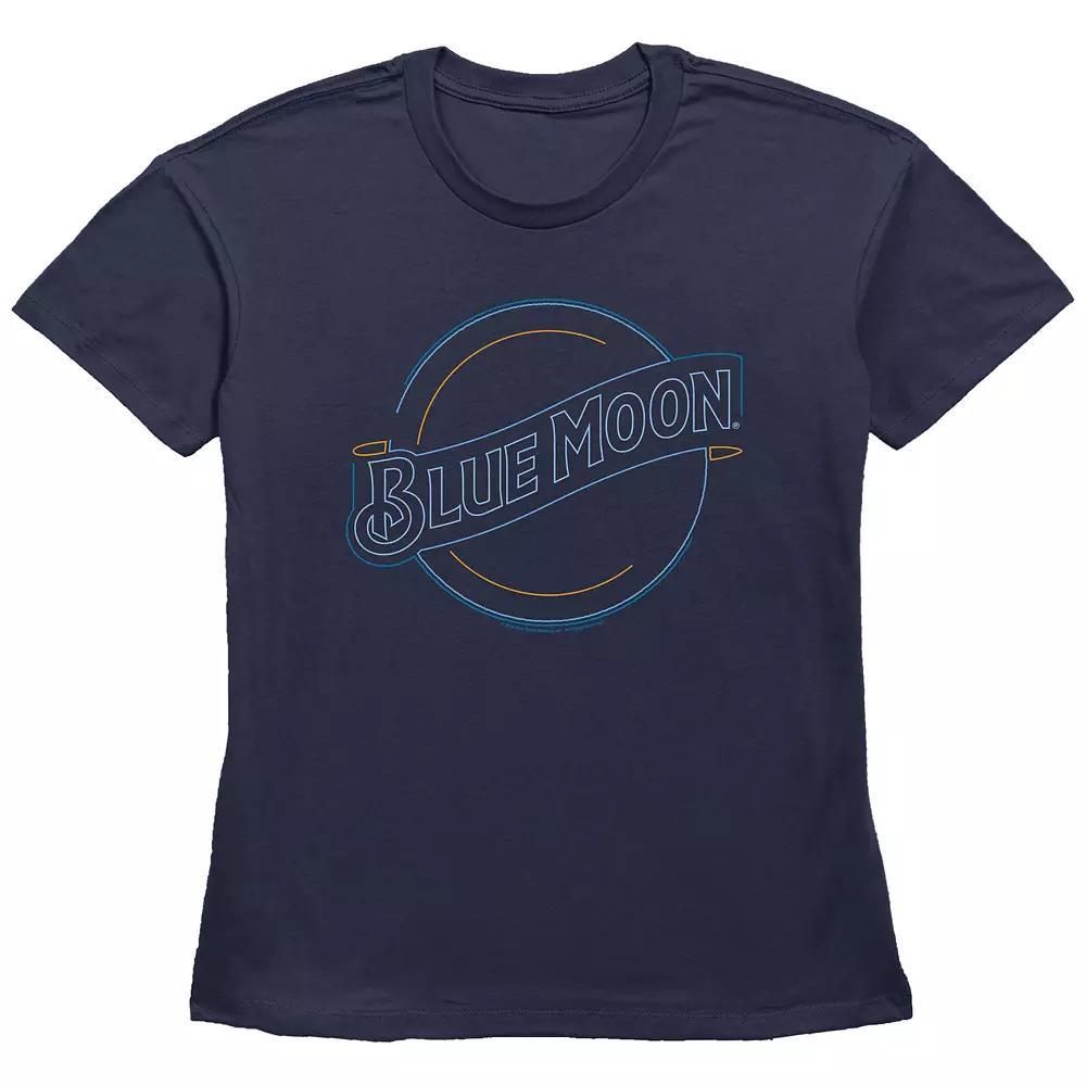 Women's Blue Moon Neon Lights Sign Graphic Tee, Size: Small Product Image