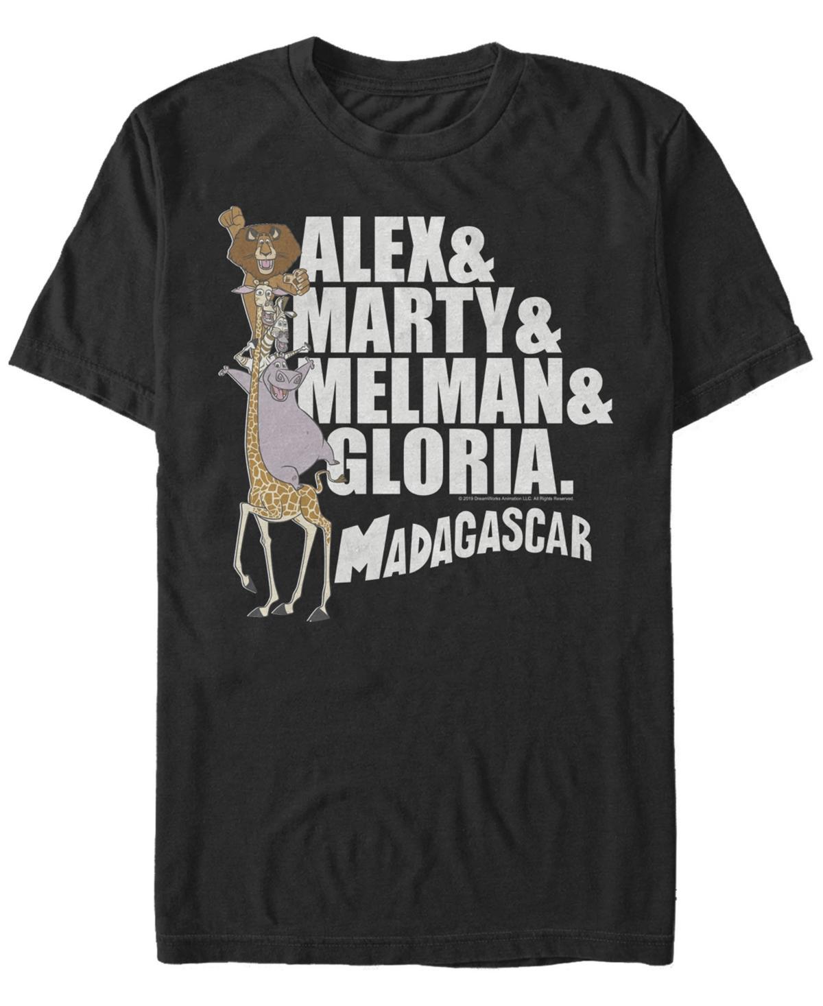 Men's Madagascar Group Shot Stacked Names Text Poster Graphic Tee, Size: Large, Black Product Image