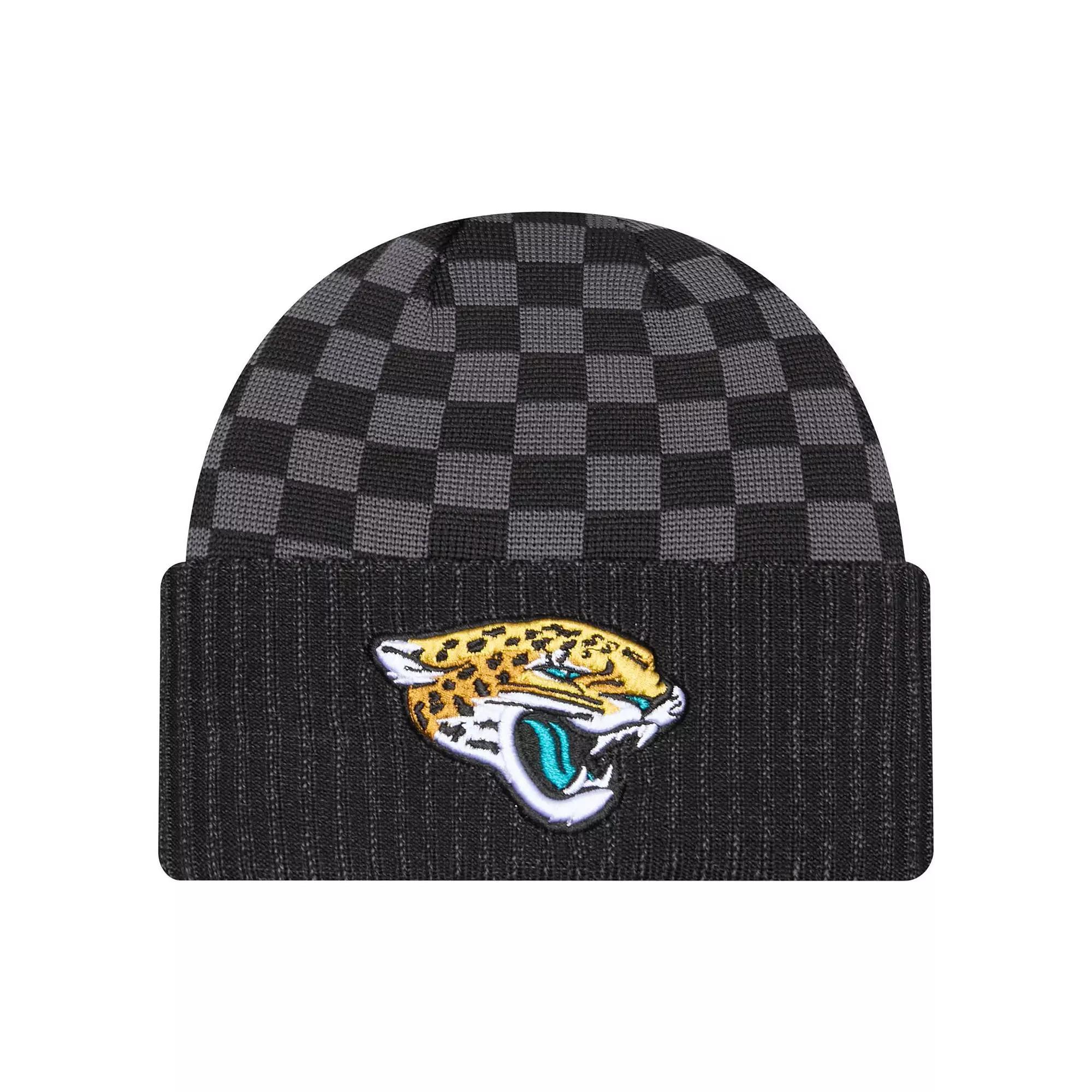 Men's New Era Black Jacksonville Jaguars Checkered Cuffed Knit Hat Product Image