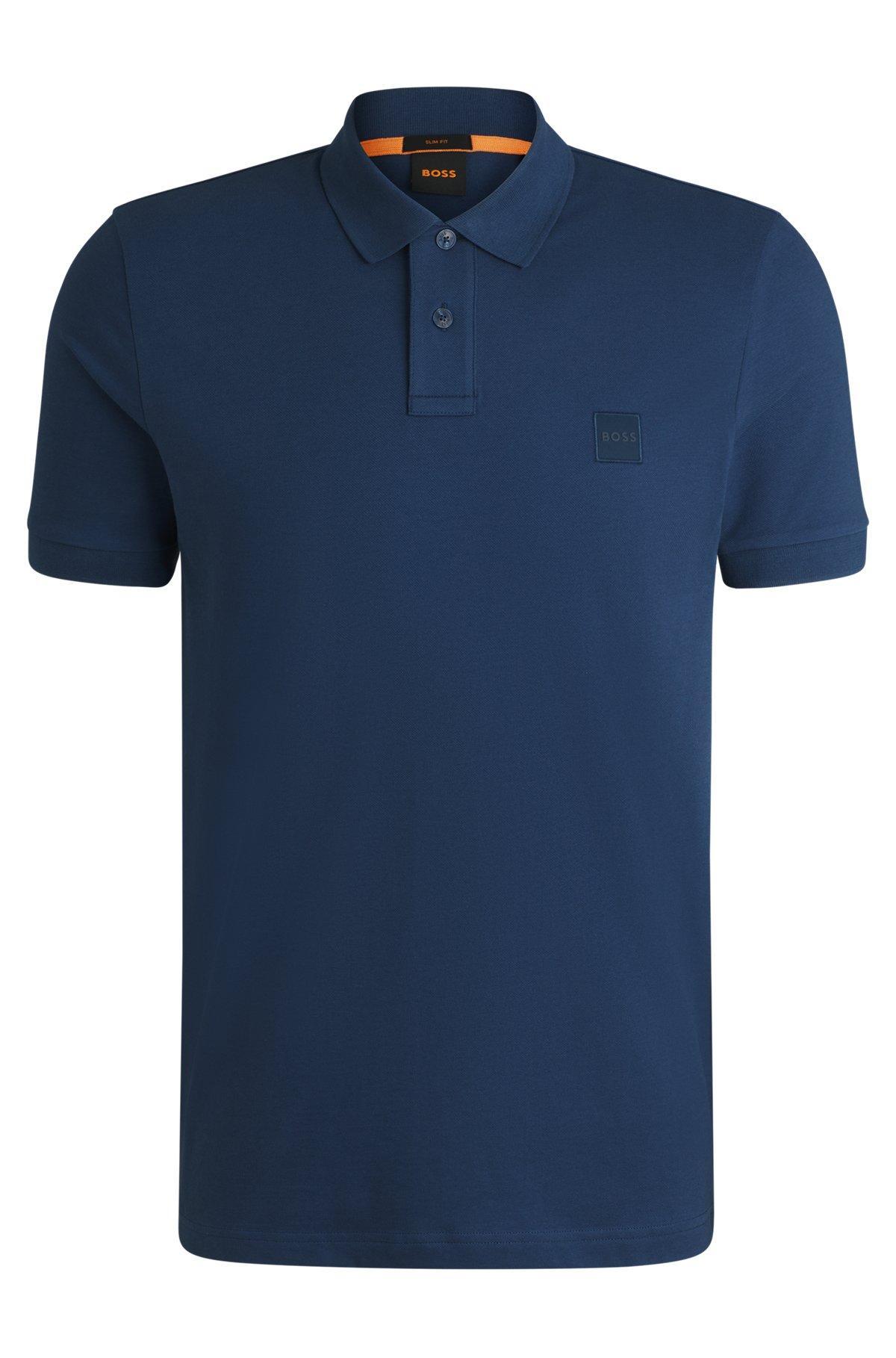 BOSS - Extra-slim-fit stretch-cotton shirt with logo tape - Light Blue Product Image
