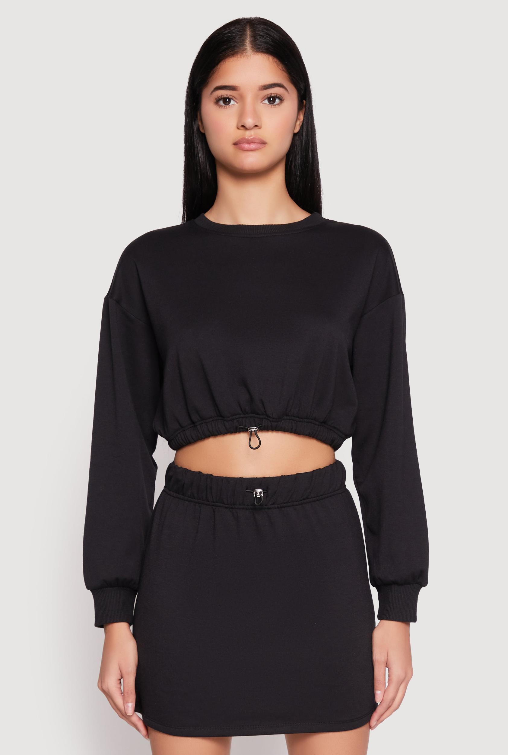Womens Almost Famous Crew Neck Cropped Sweatshirt Product Image