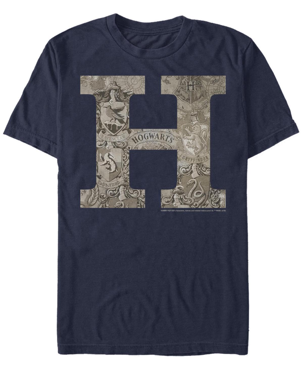 Mens Harry Potter H Hogwarts Crest Fill Tee Navy Grey Product Image