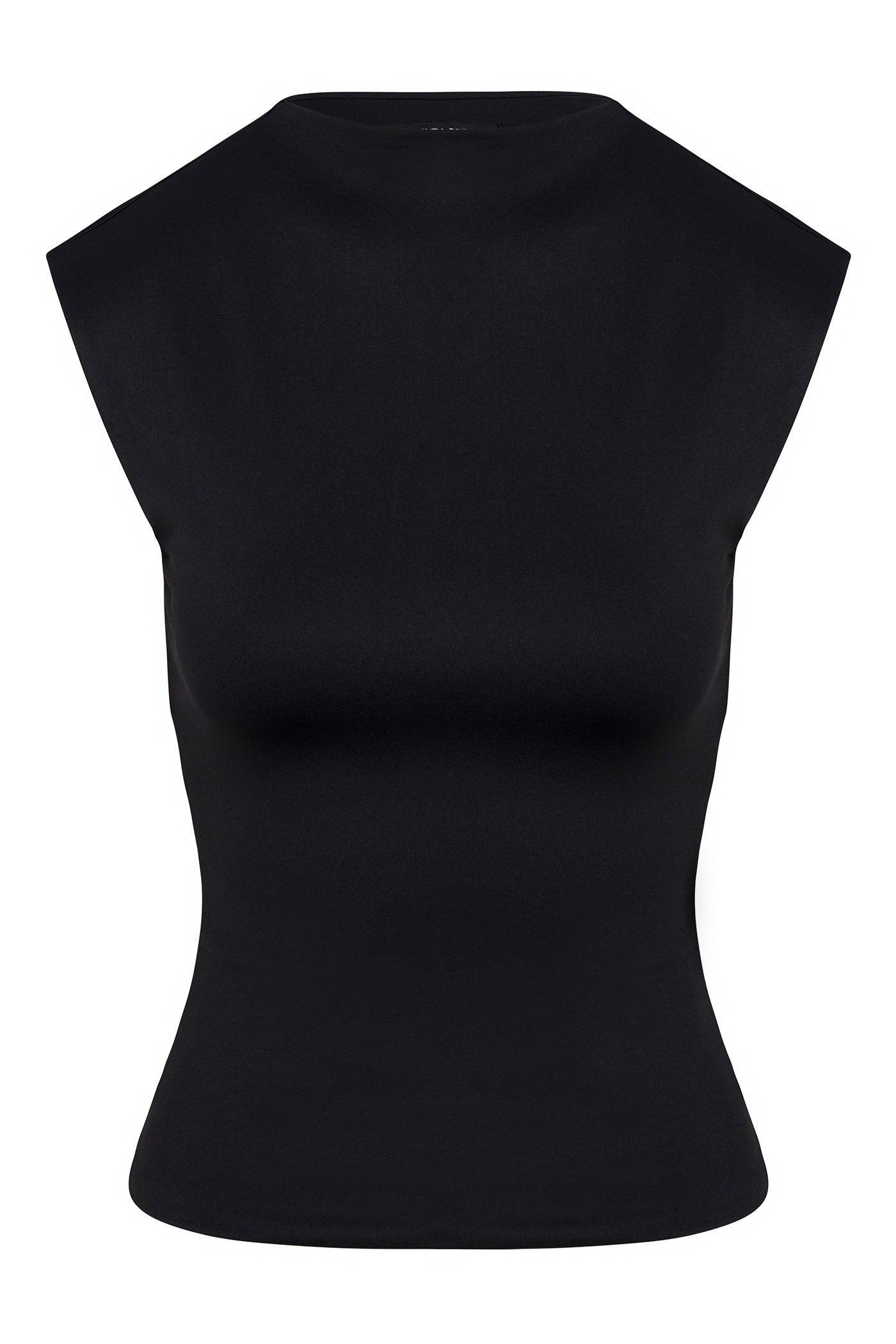 Contour Double Lined Mock Neck Top - Black Product Image
