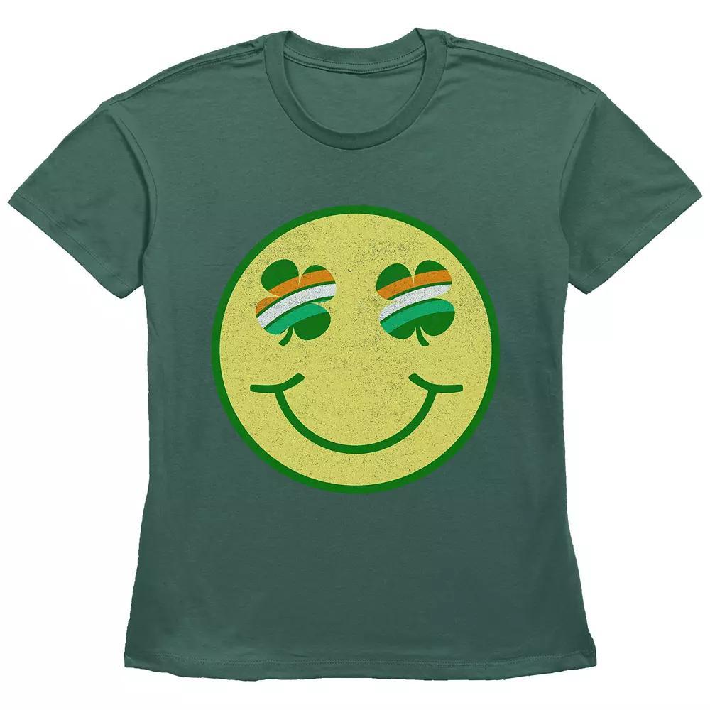 Women's Shamrock Eyes Smiley Face Graphic Tee, Girl's, Size: Medium, Grey Gray Product Image