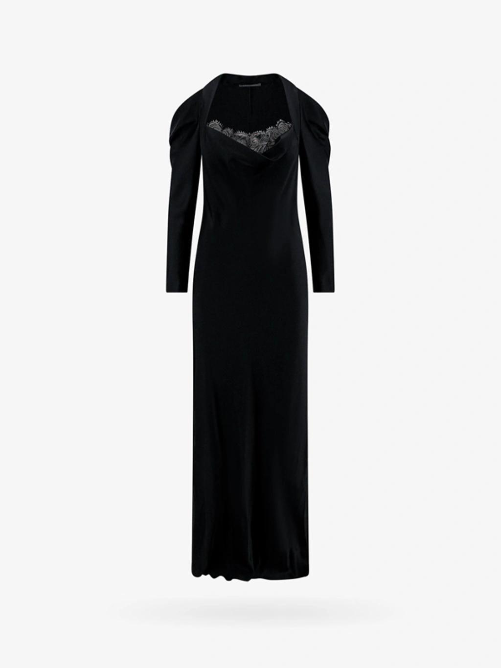 ALBERTA FERRETTI Long Satin Dress In Black Product Image