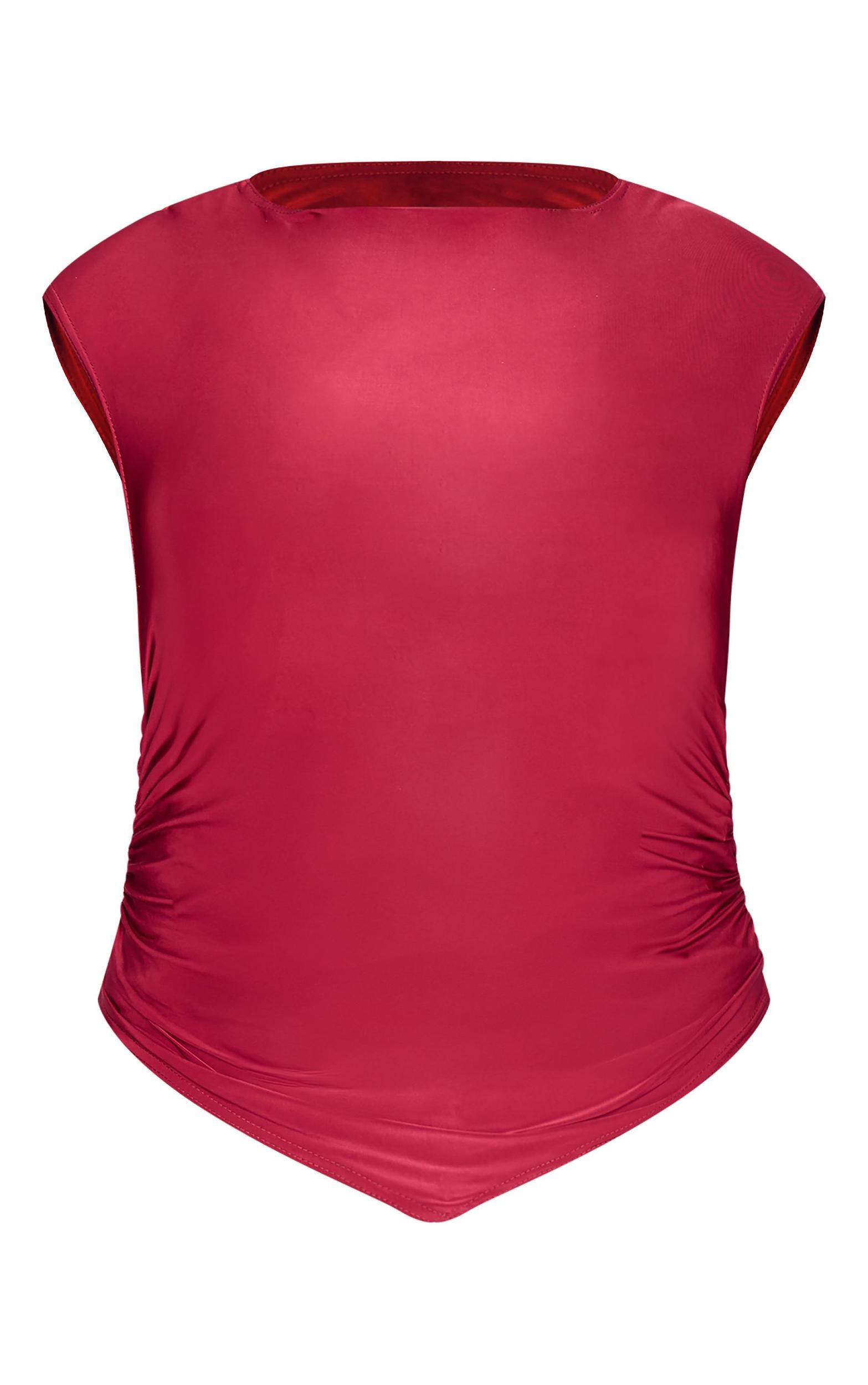 Plus Burgundy Slash Neckline Long Top Product Image