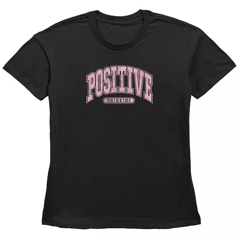 Women's Positive Thinking Basic Fit Graphic Tee, Girl's, Size: Medium, Black Product Image