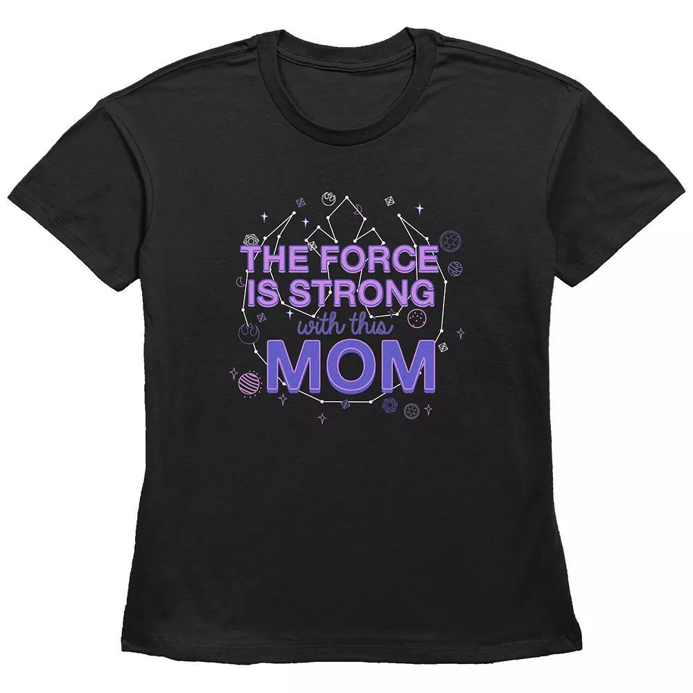 Women's Star Wars The Force Is Strong With This Mom Basic Fit Graphic Tee, Size: Large, Black Product Image
