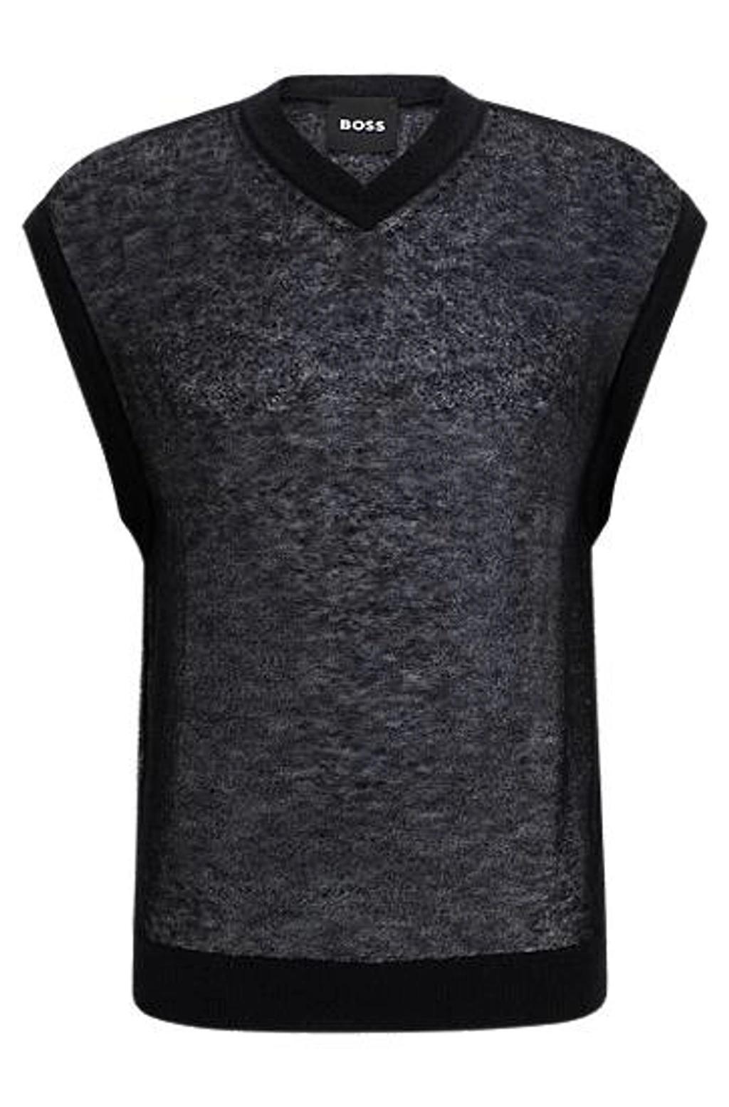 HUGO BOSS Regular-fit Sleeveless Sweater In A Translucent Knit In Black Product Image