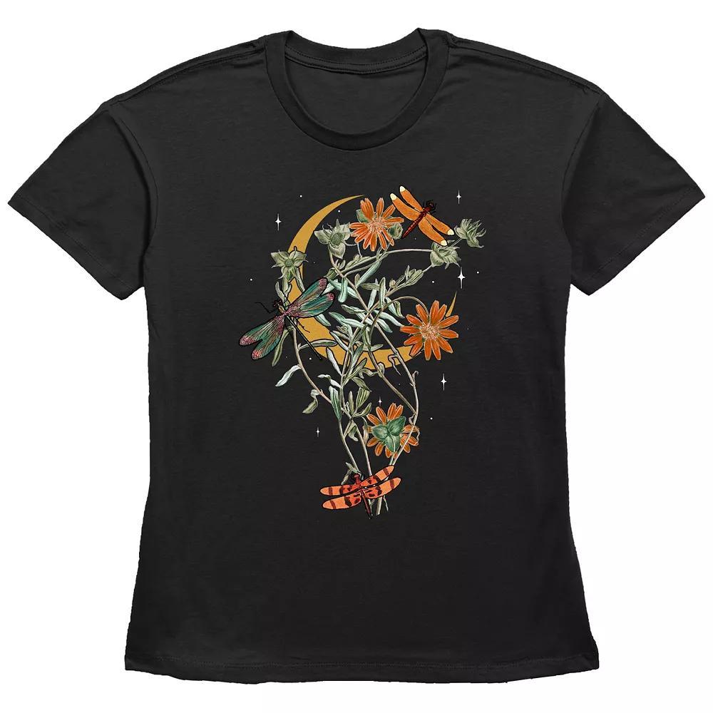 Women's Fall Floral Dragonfly Graphic Tee, Size: Medium, Black Product Image