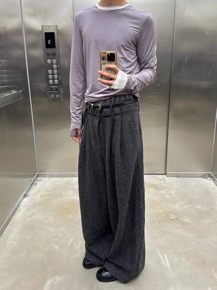 RT No. 18014 WOOLEN PLEATED STRAIGHT PANTS Product Image