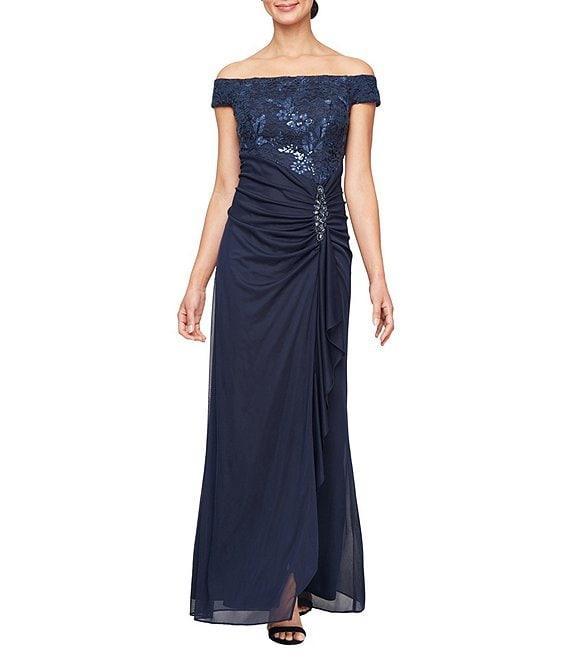 Alex Evenings Embroidered Lace Off the Shoulder Short Sleeve Gown Product Image