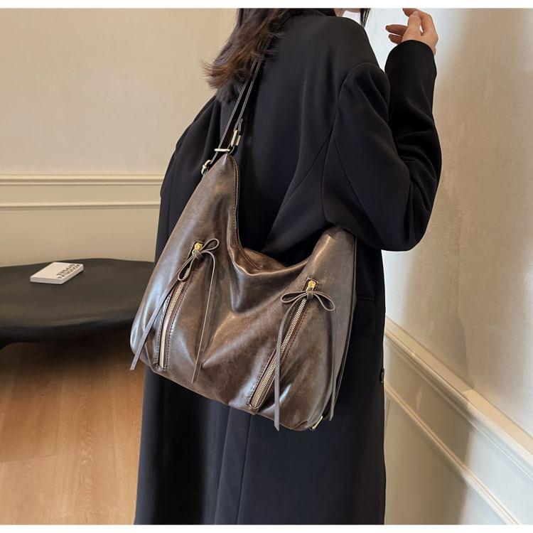 Faux Leather Ribbon Accent Shoulder Bag Product Image