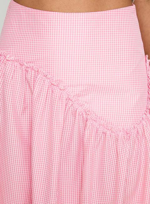 Apresia Maxi Skirt Pink Gingham Product Image