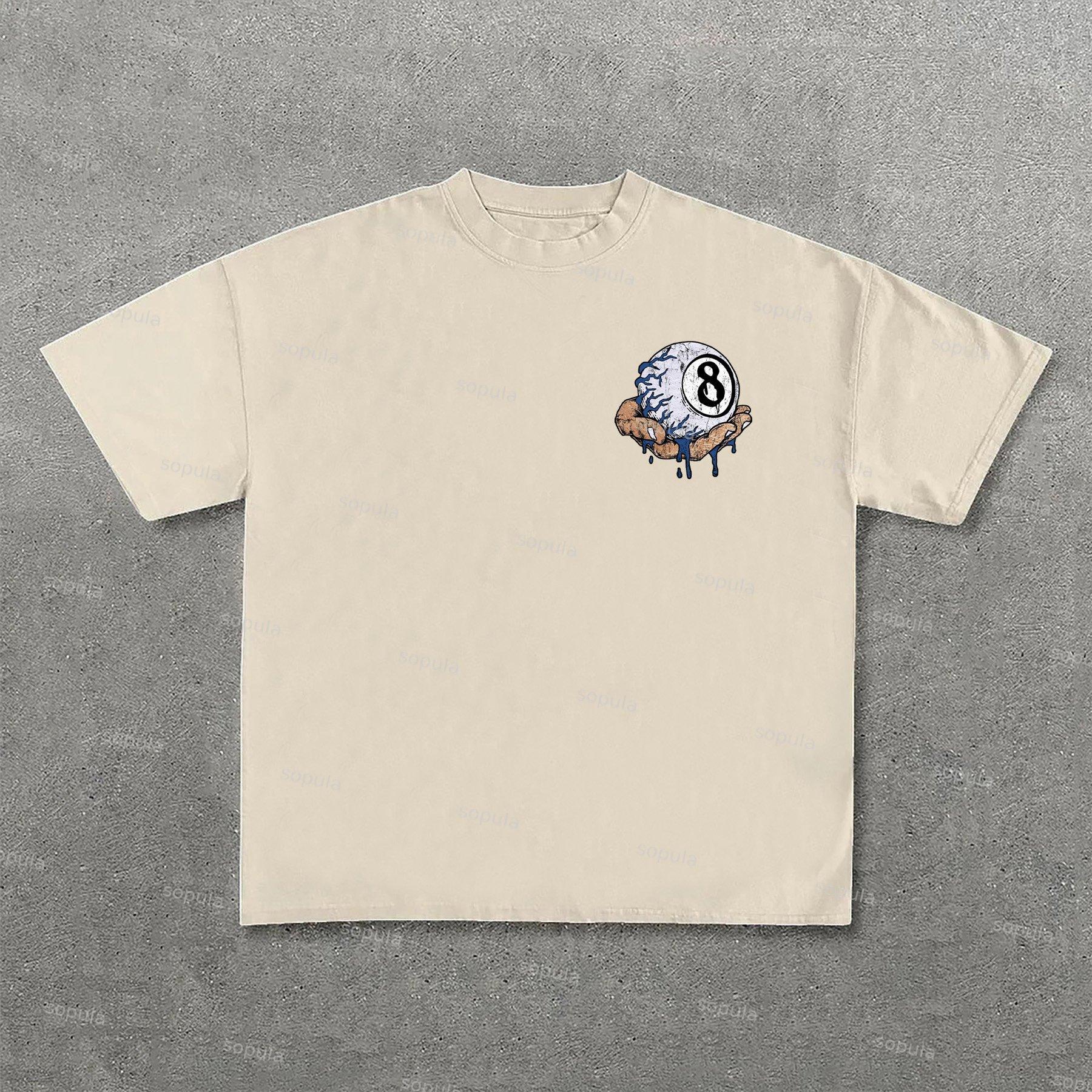 Hand Holding 8 Ball Fun Retro Print Cotton T-Shirt Product Image