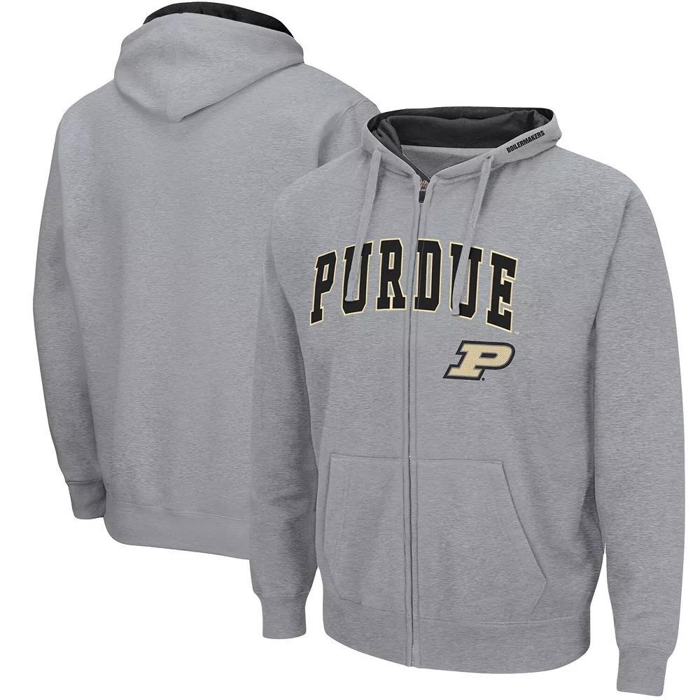 Men's Colosseum Heathered Gray Purdue Boilermakers Arch & Logo 3.0 Full-Zip Hoodie, Size: Medium, Grey Product Image
