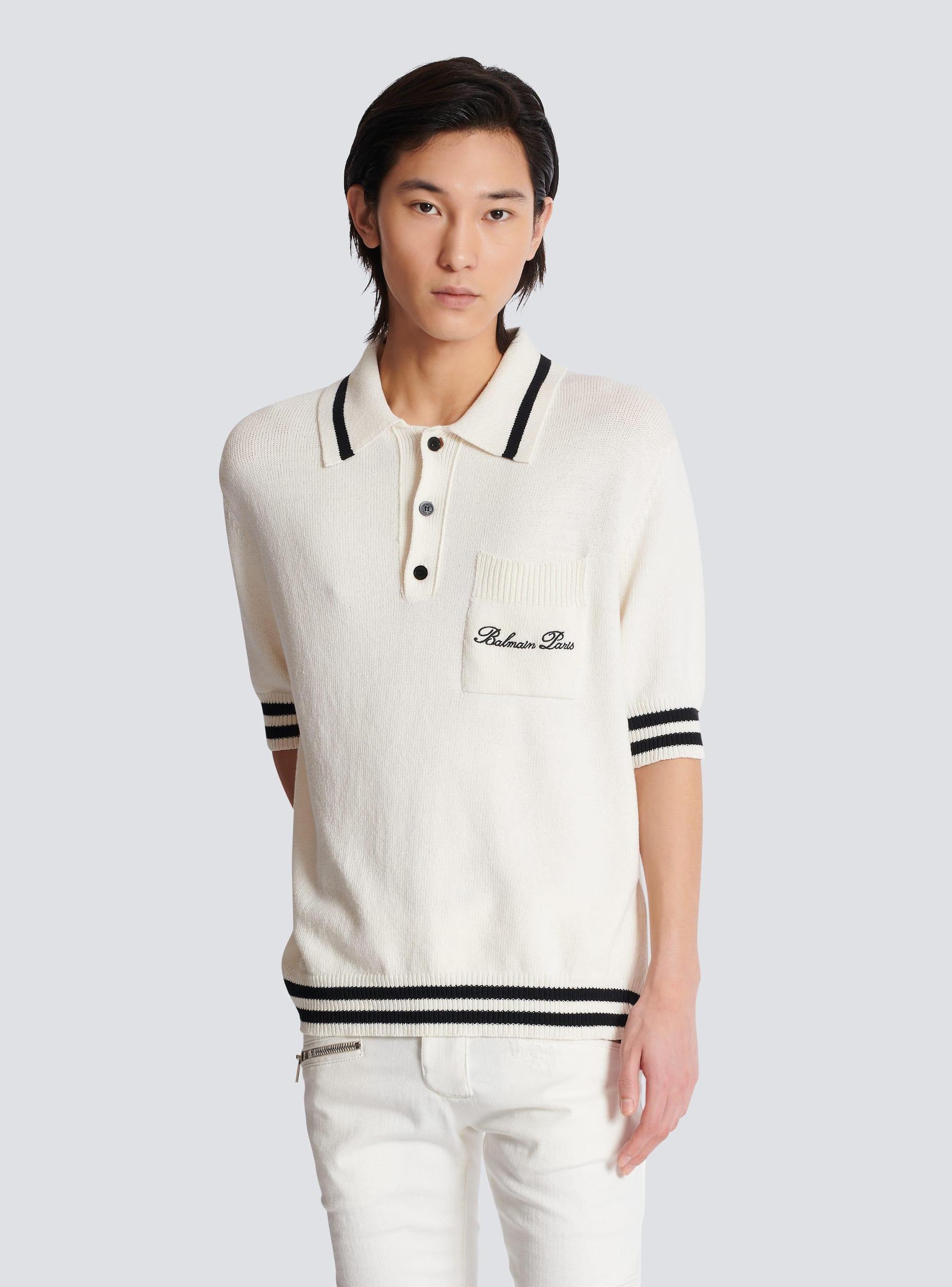 Wool polo shirt with Balmain Signature embroidery Product Image