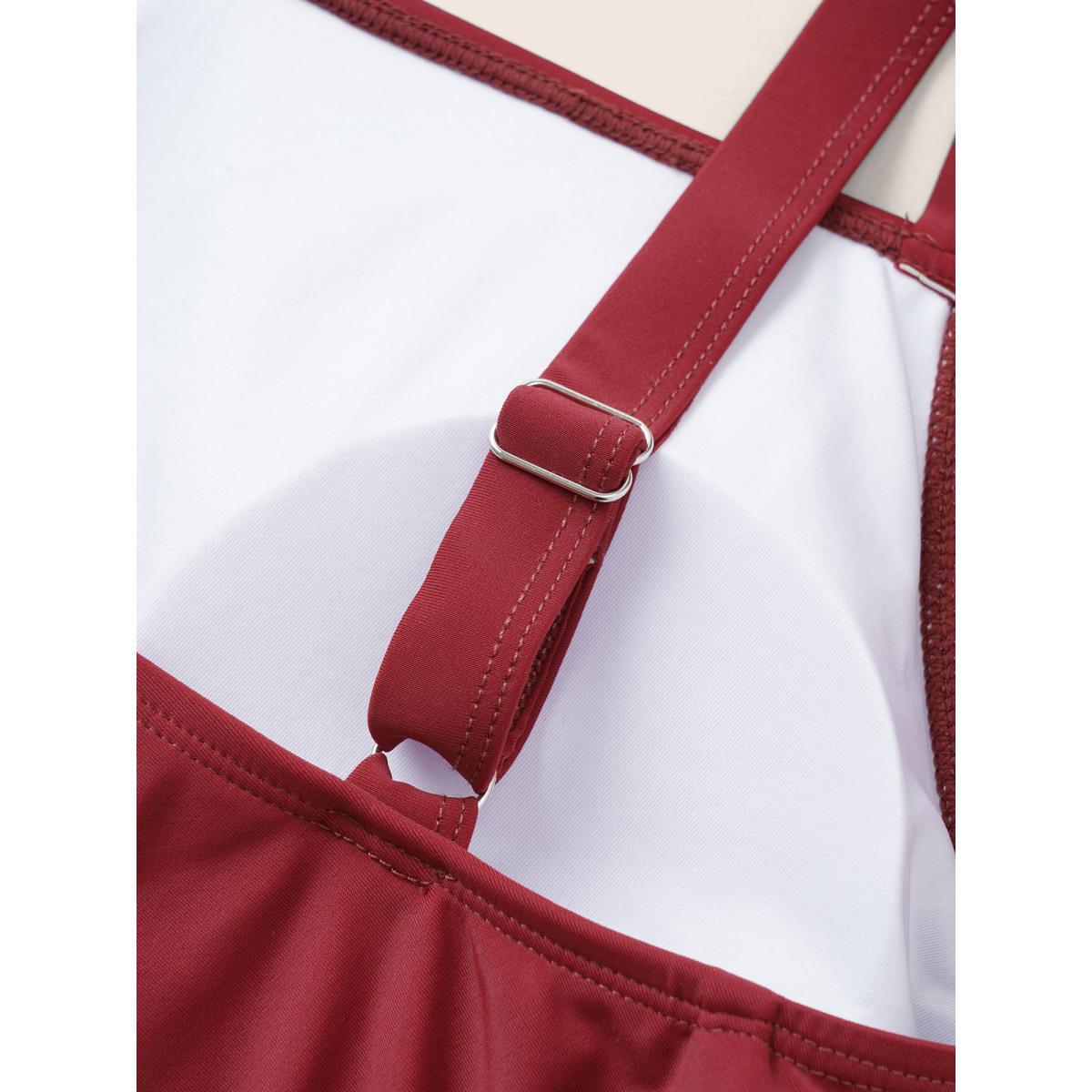 Plus Size Laser Cut Ruched Cold Shoulder One Piece Swimsuit Women's Swimwear Scarlet Beach Non Curve Bathing Suits High stretch One Pieces BloomChic 28/5X Product Image