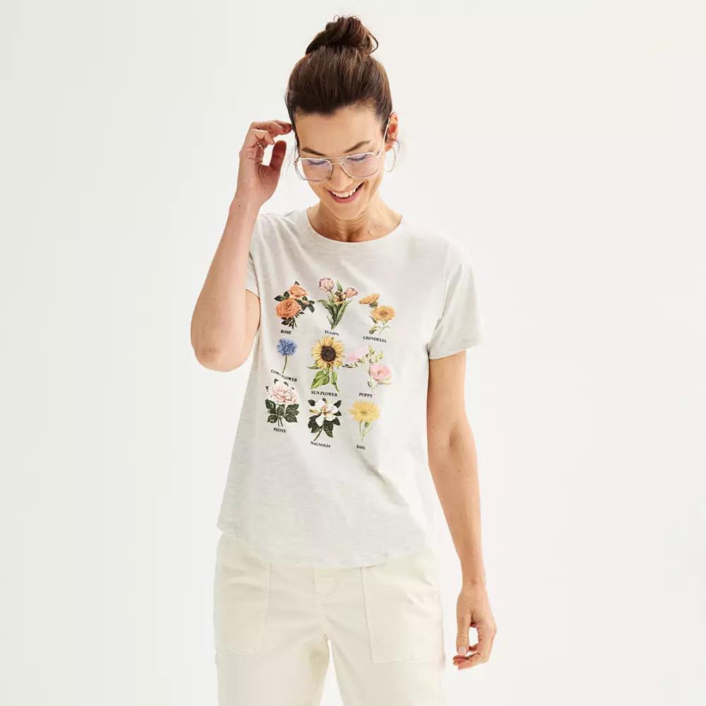 Women's Floral Graphic Tee, Size: XL, Oatmeal Grey Product Image