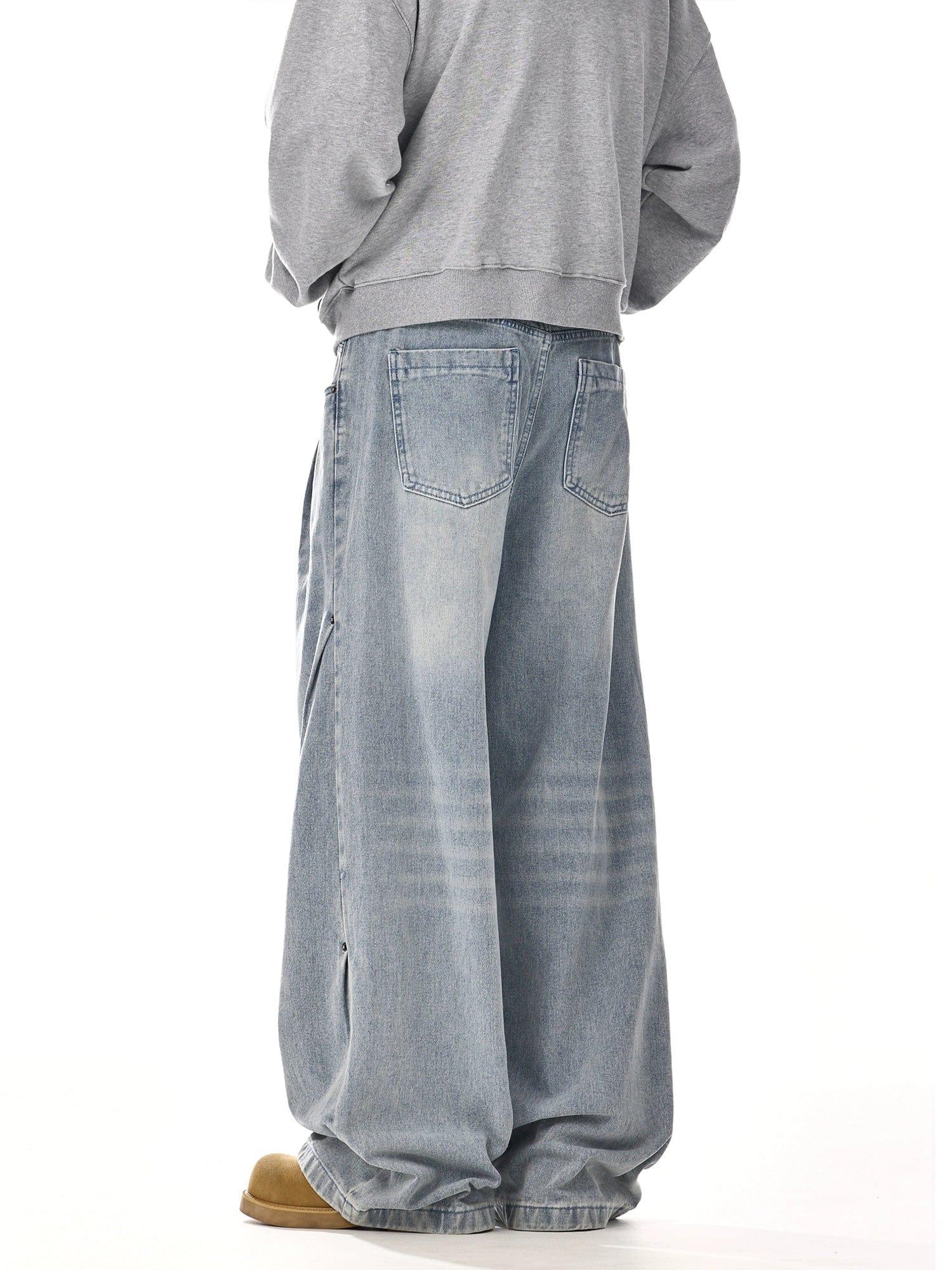 RT No. 12060 WASHED BLUE RELAX STRAIGHT DENIM JEANS Product Image