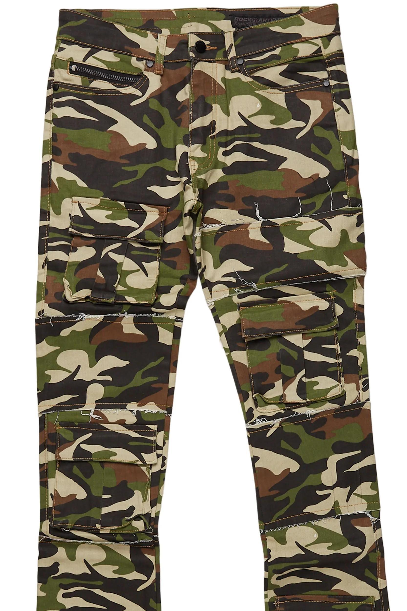 Duggar Green Camo Cargo Stacked Flare Jean Male Product Image