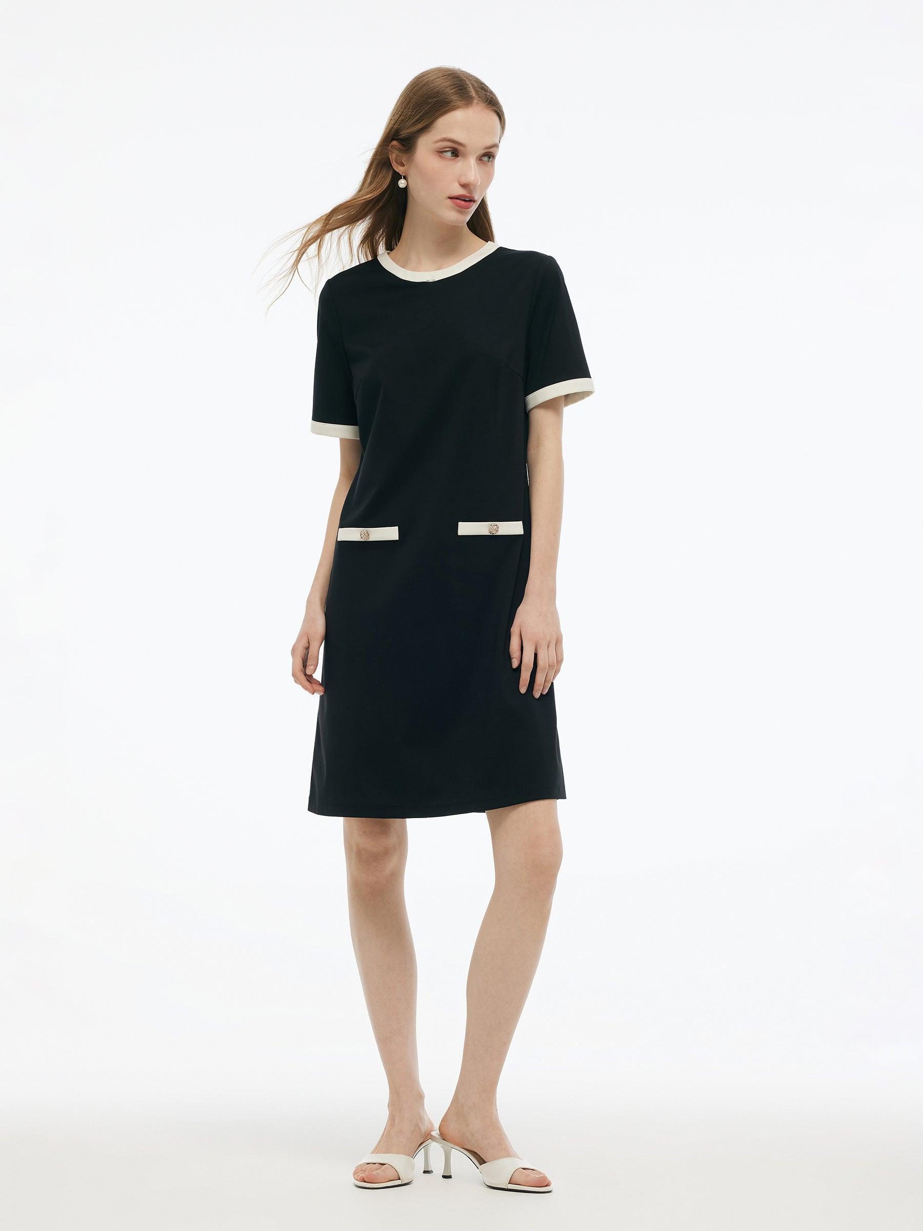 Tencel Blend Contrast Trim Women Knit Mini Dress Product Image