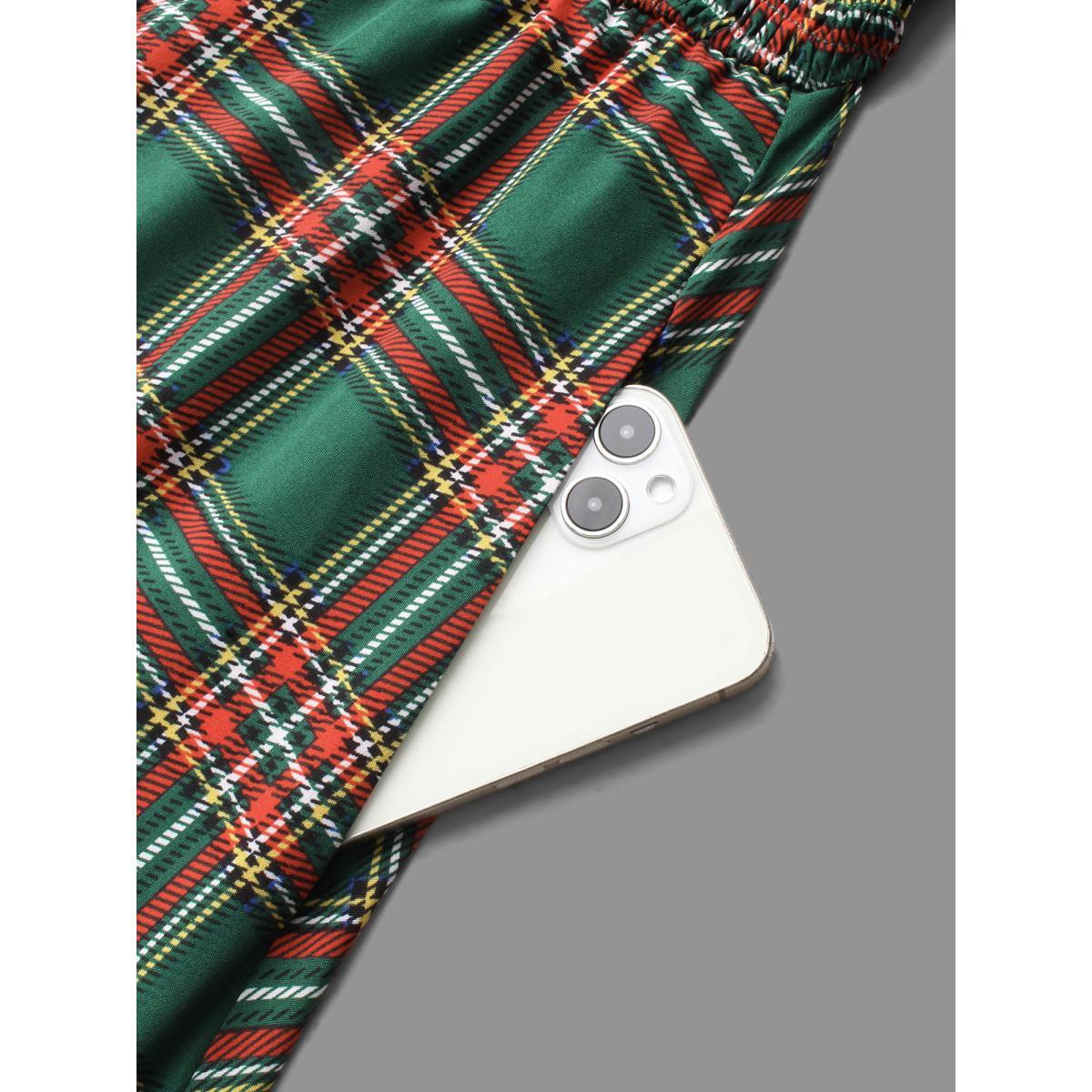 Plus Size Square Neckline Plaid Smocked Bodice Midi Dress Emerald Women Casual Shirred Square Neck Elbow-length sleeve Curvy BloomChic 30/6X Product Image