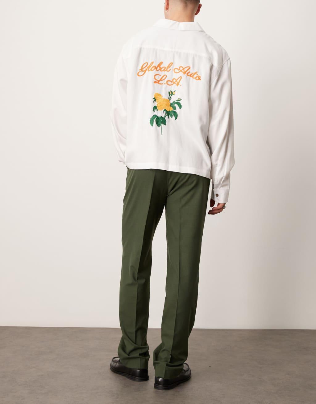 ASOS DESIGN smart high waist straight leg pants with pintucks in dark green Product Image